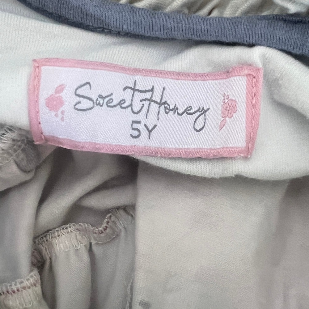 SweetHoney Tiered Floral Dress Girls 5Y Sleeveless Peter Pan Collar Blue Pink - Picture 2 of 13